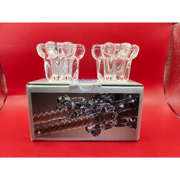 Elegance Crystal Candle Holders Set of Two, 2-Inch Scalloped Flowers Vtg in Box - Picture 7 of 8